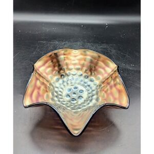 Fenton Carnival Glass Amethyst Coin Dot Wavy Bowl Green Glow Heavy‎ Iridescence